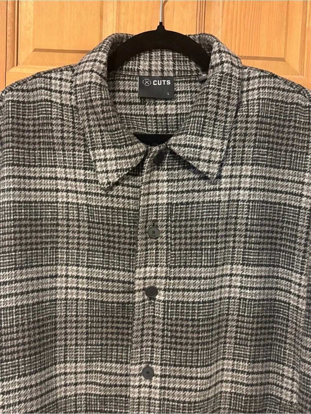 Cuts Clothing Men’s Black and Gray Glen Plaid Wool Blend Premium Shirt Jacket; L